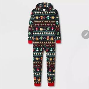 Nwt Cat & Jack Girls Boys Fleece Pajamas Christmas Fast Food Union Suit Sz S 6 7
